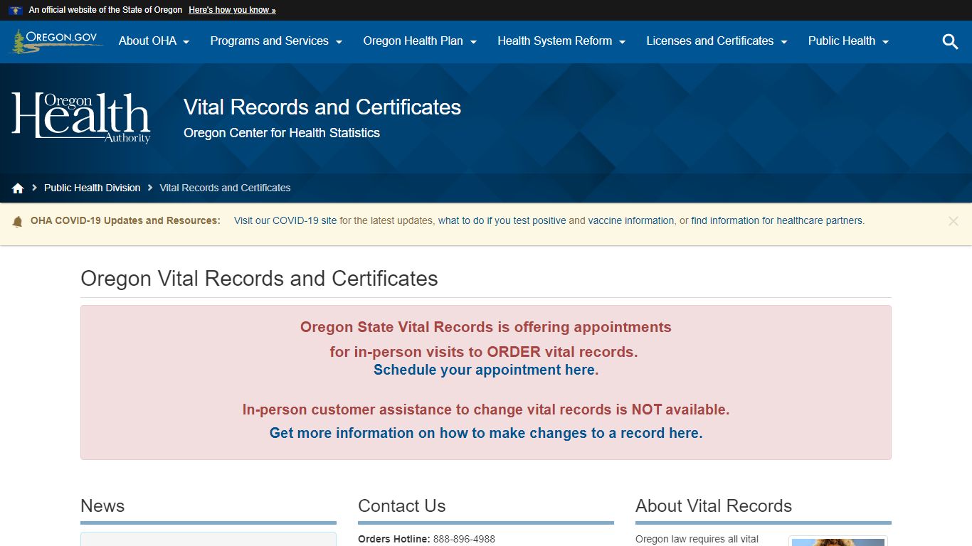 Oregon Health Authority : Oregon Vital Records and ...