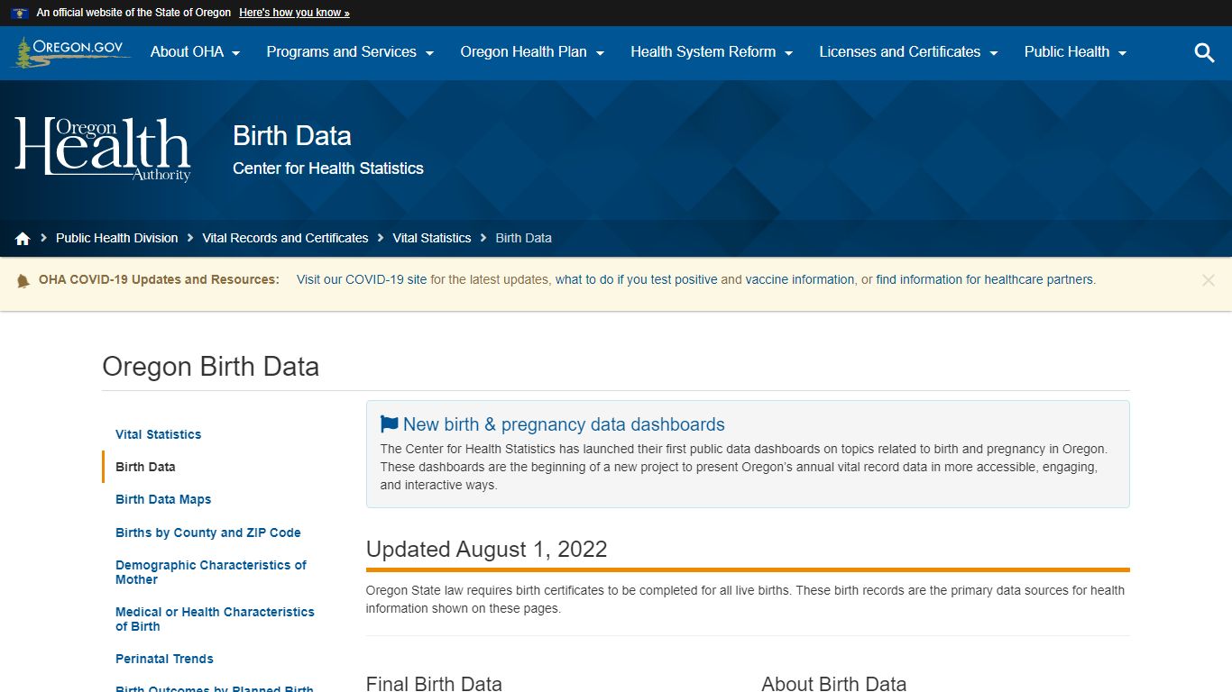 Oregon Health Authority : Oregon Birth Data : Birth Data ...