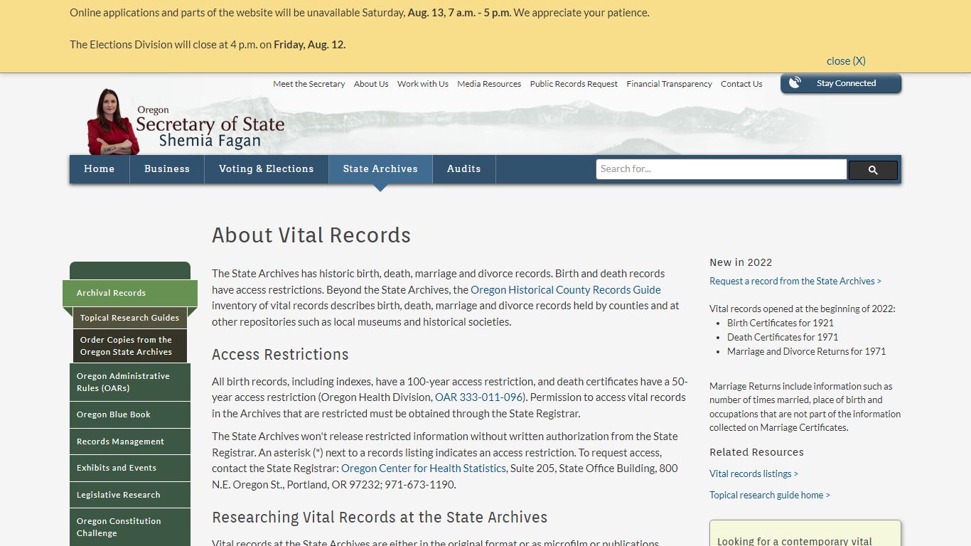 State of Oregon: State Archives - About Vital Records