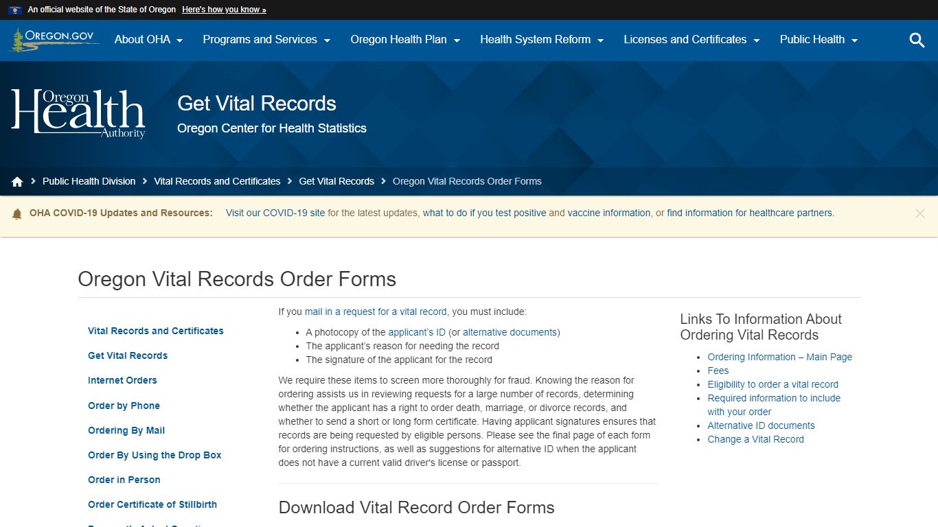 Oregon Health Authority : Oregon Vital Records Order Forms ...